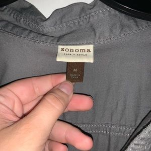 Grey mid length long sleeve button down dress